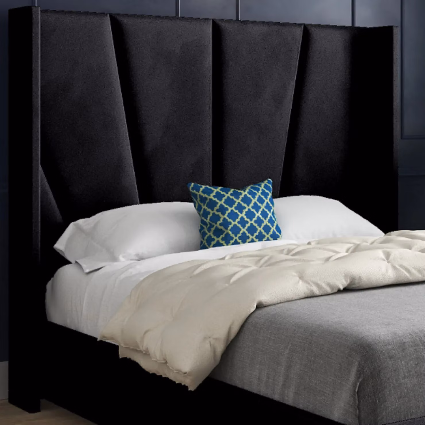 Casani Bellini Double Upholstered Velvet Bed Frame in Black – 2