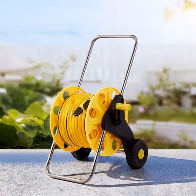 Livingandhome Portable Garden Hose Reel Cart, 40m, Yellow