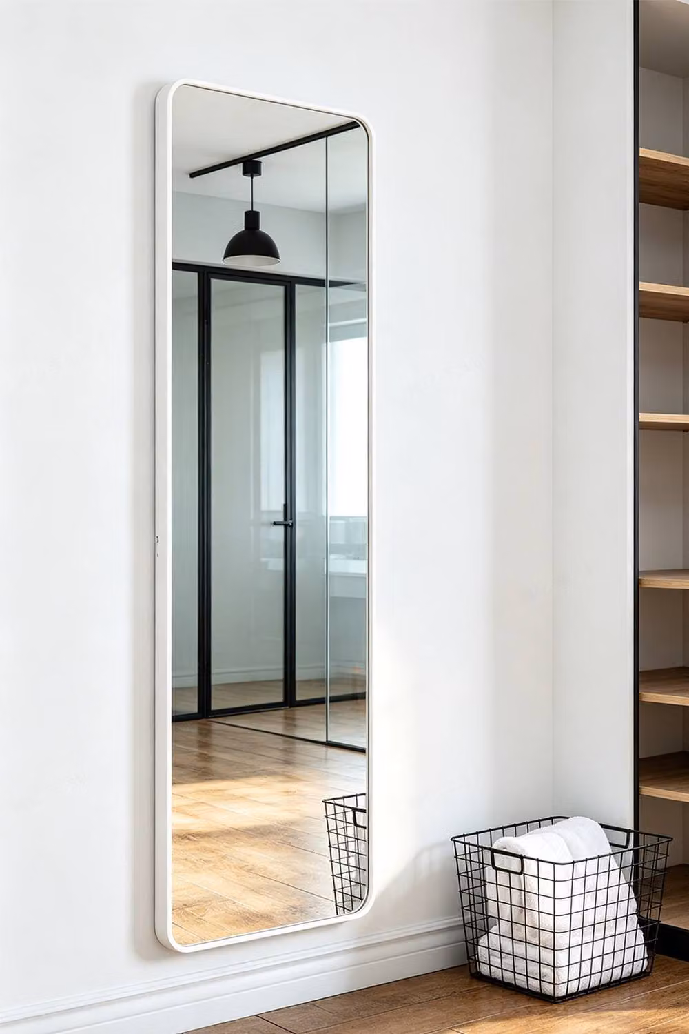 ExtraStar Modern Rectangular Full Length Metal Floor Mirror in White, W: 37 cm, H: 147 cm – 2