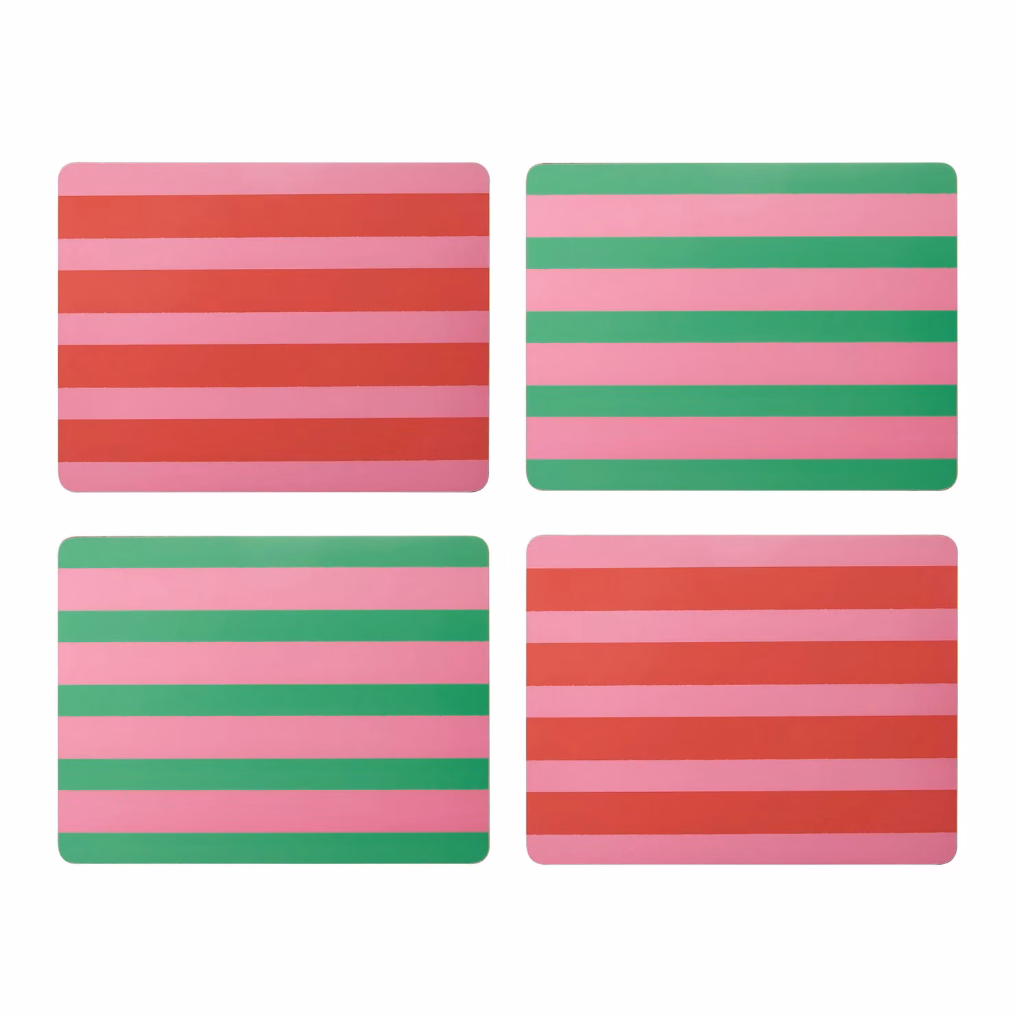 Creative Tops Set of 4 Retro Striped Rectangle Placemats in Pink and Green with Cork Backing, W: 30 cm, D: 22 cm, H: 1.5 cm – 2