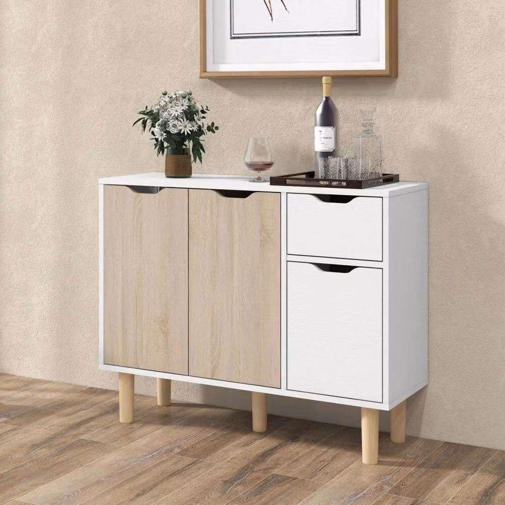 KORVIXA Modern Wood Sideboard Storage Cabinet in White and Multicolour, W/D/H: 100 x 100 x 100 cm – 2