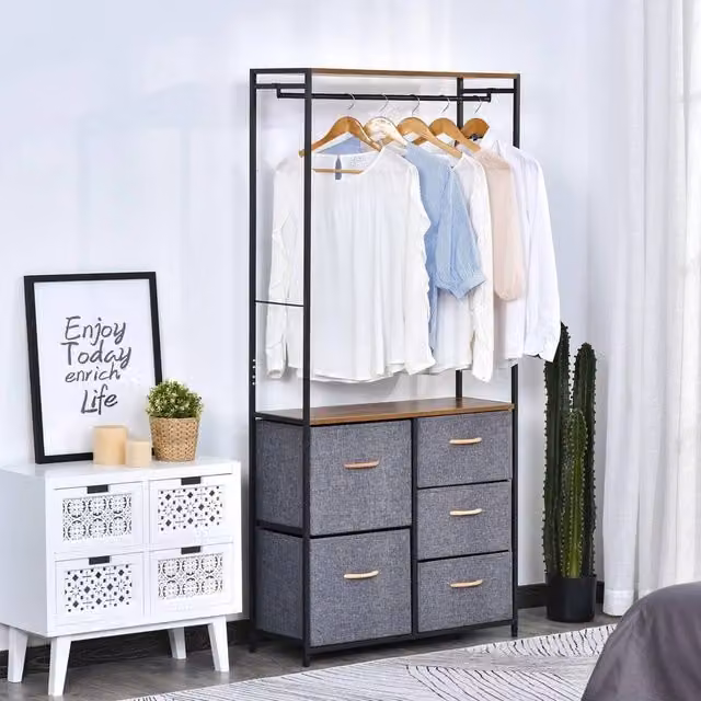 FORGEVIO Black Metal Freestanding Clothes Rail with Continuous Linear Rail, H 175 cm x W 83 cm – 1