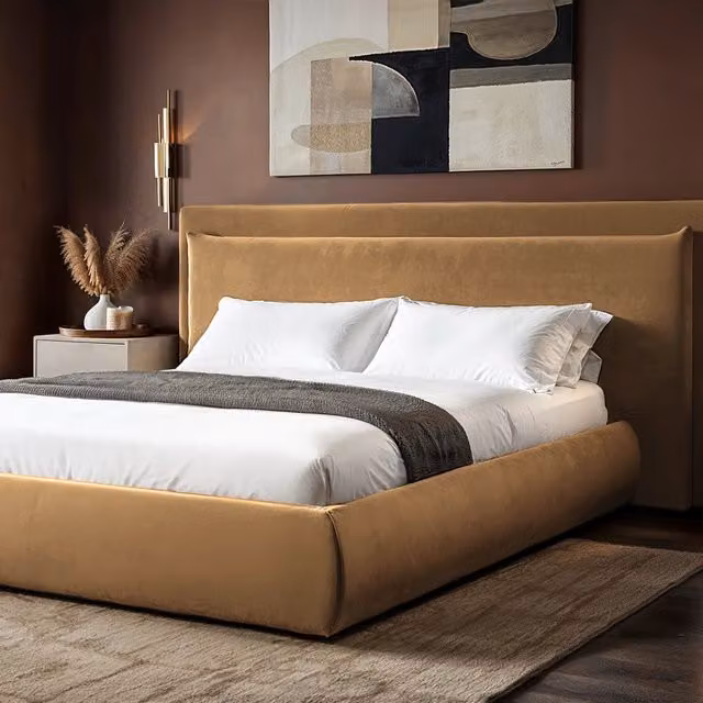 Solace+Co Sand Velvet Upholstered Ottoman Bed with Lift Up Base, W/D: 140 x 200 cm