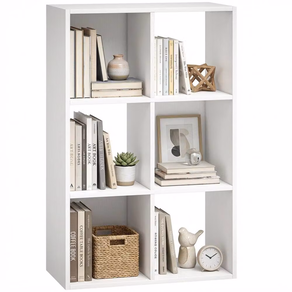 HOMCOM Industrial Style White Wood Effect Storage Shelf with 6 Compartments – 2