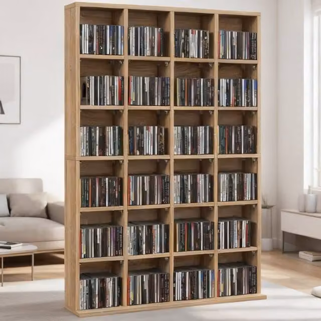 ERGOVEXA CD Storage Unit with Adjustable Shelves and Media Compartments in Brown Wood – 1