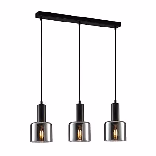 Netlighting Santia Modern 3 Light Bar Pendant Ceiling Light in Black with Silver and Transparent Glass, E27