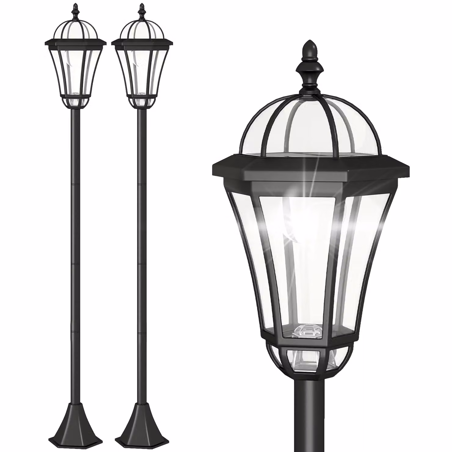 Outsunny 2 Piece Solar LED Post Lamp Lights in Black for Garden Decoration – 3