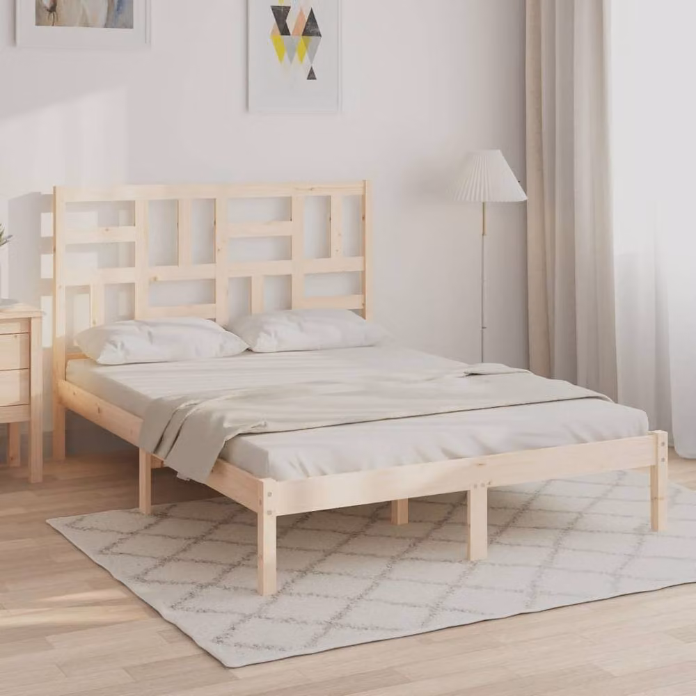 Berkfield Home Beautiful Solid Wood Pine Bed Frame in Beige, W/D/H: 140 x 200 x 104 cm – 2