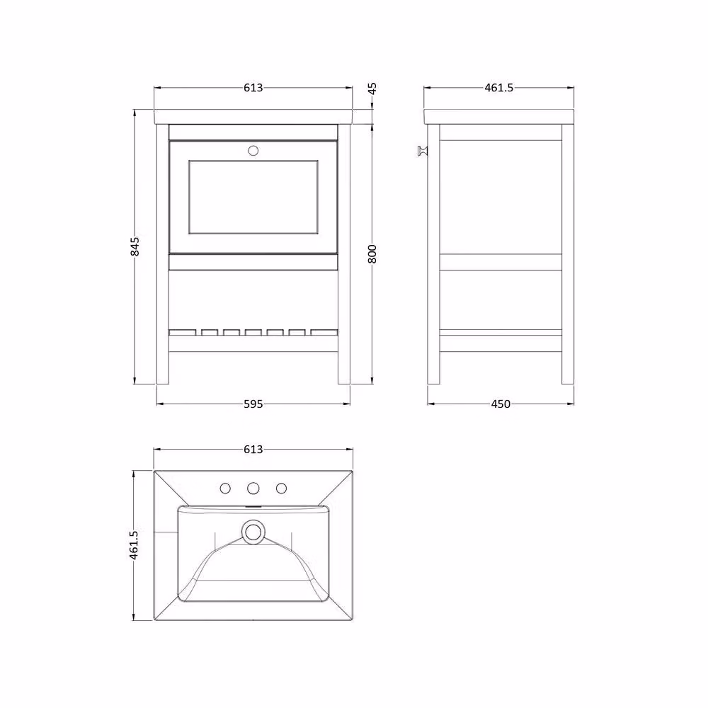 Balterley Coppenhall Contemporary 1 Drawer Vanity Basin Unit, Grey, W: 60 cm, H: 84.5 cm – 2