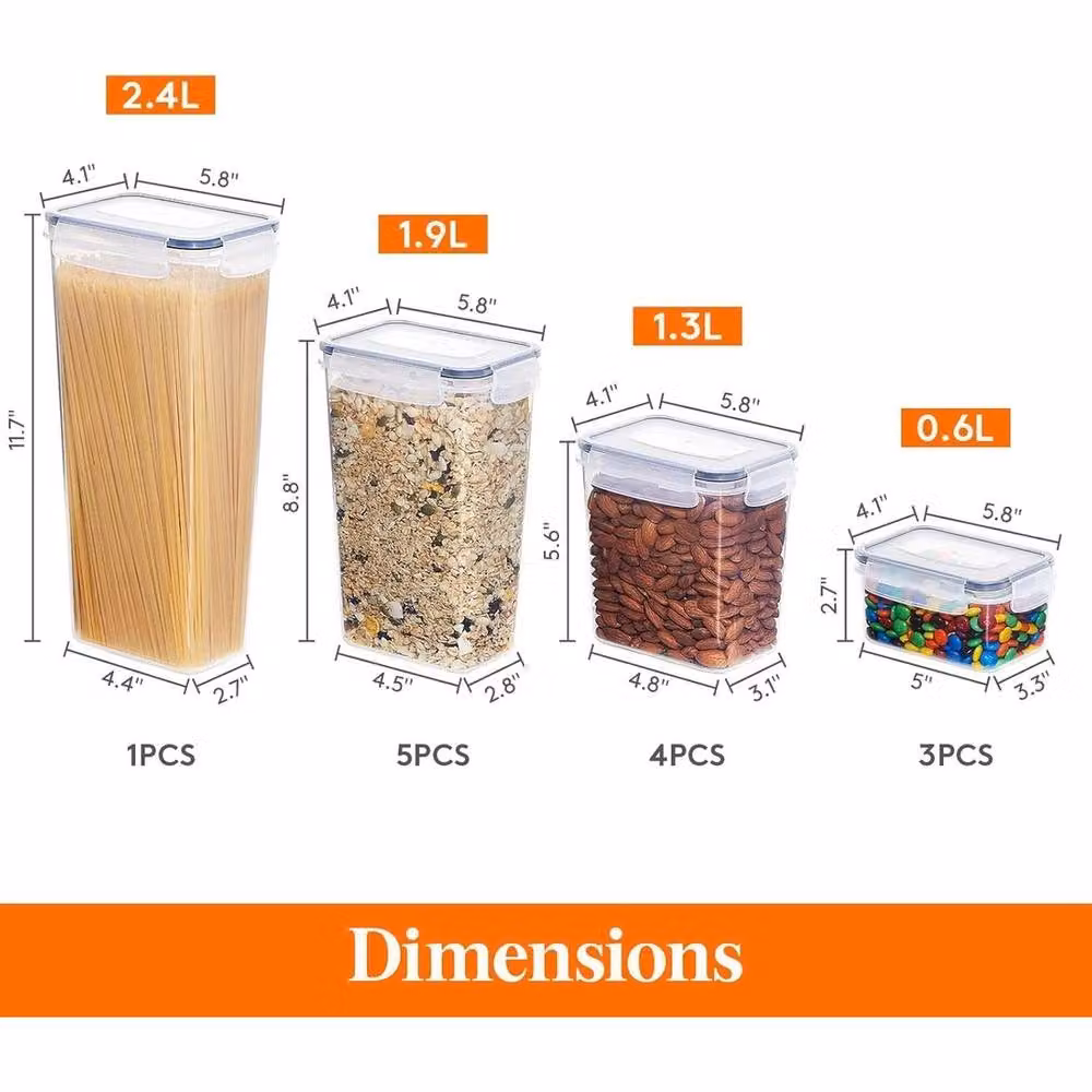 VOGREX 13-Piece Airtight and Leakproof Food Storage Container Set with Universal Lids in Transparent Plastic – 2