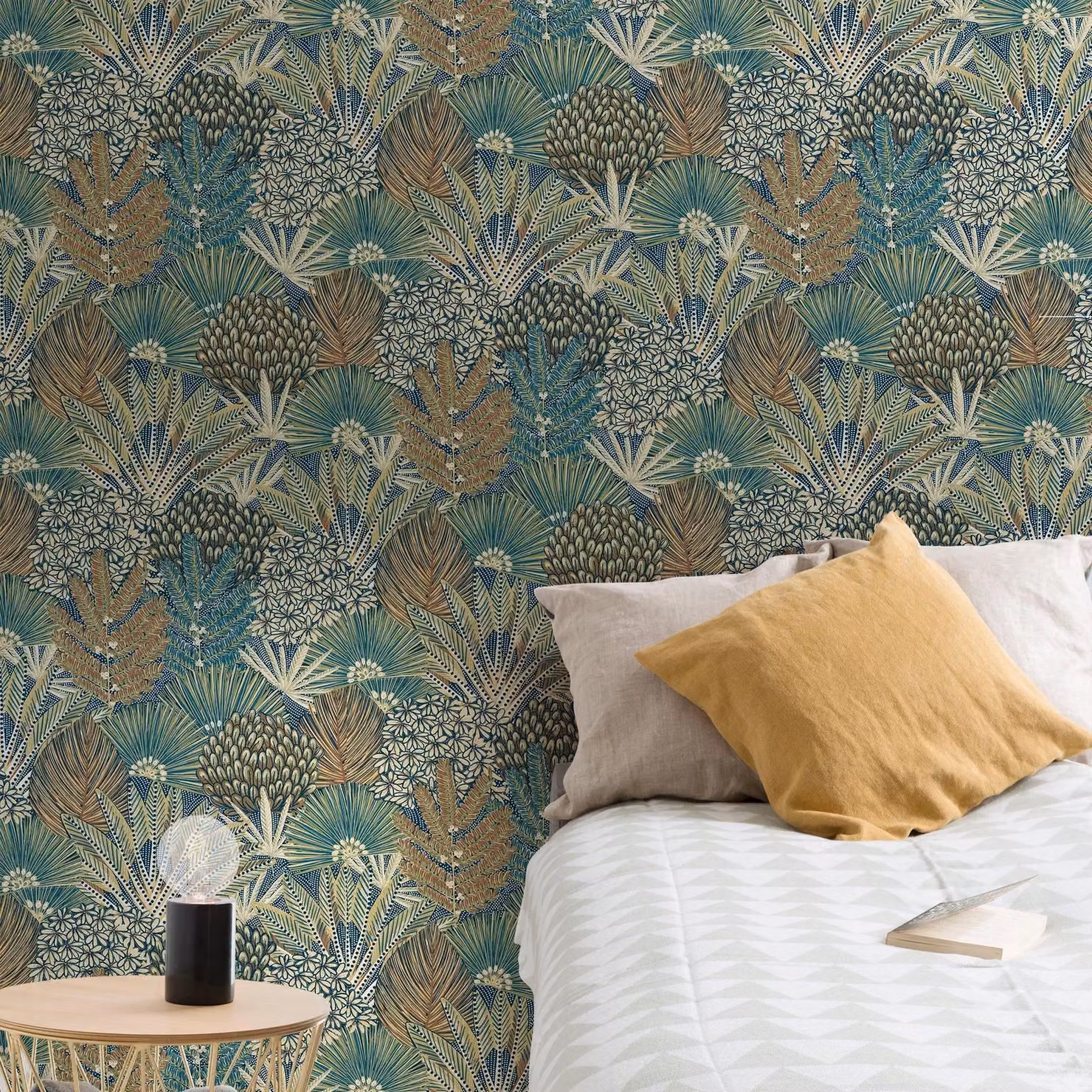 Grandeco Boutique Collection Mael Modern Jungle Botanical Floral Wallpaper in Navy Blue and Petrol – 2