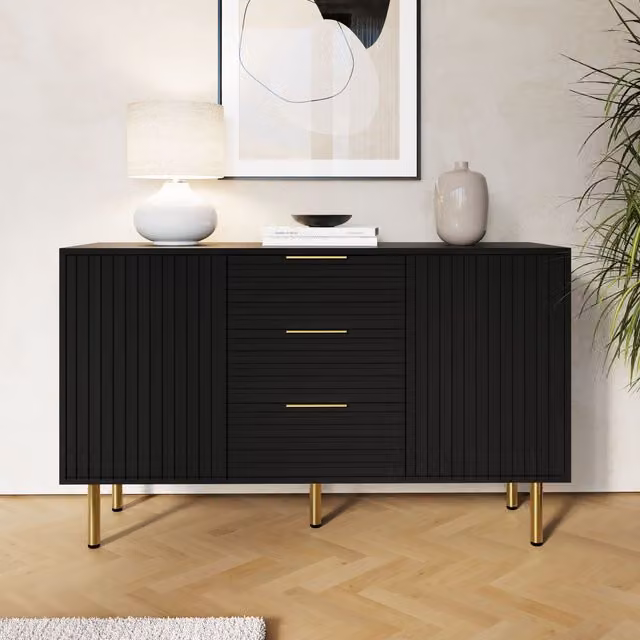 GFW Nervata Black and Gold 2 Door 3 Drawer Sideboard – 2