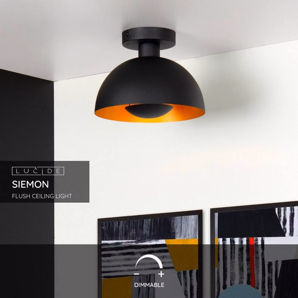 Netlighting Siemon Modern Round Flush Ceiling Light, Black, Diameter: 25 cm – 2