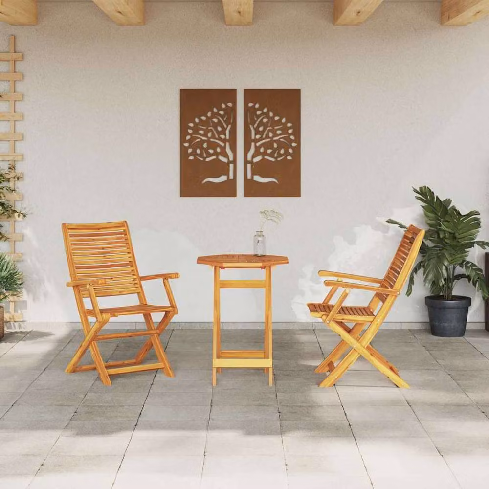 Berkfield Home 3 Piece Folding Bistro Set in Brown Solid Acacia Wood – 3