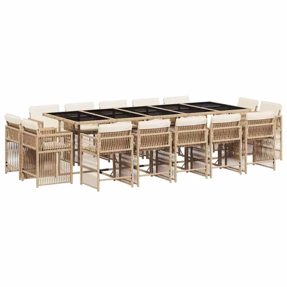 Berkfield Home 15 Piece Garden Dining Set with Beige Poly Rattan Cushions – 2