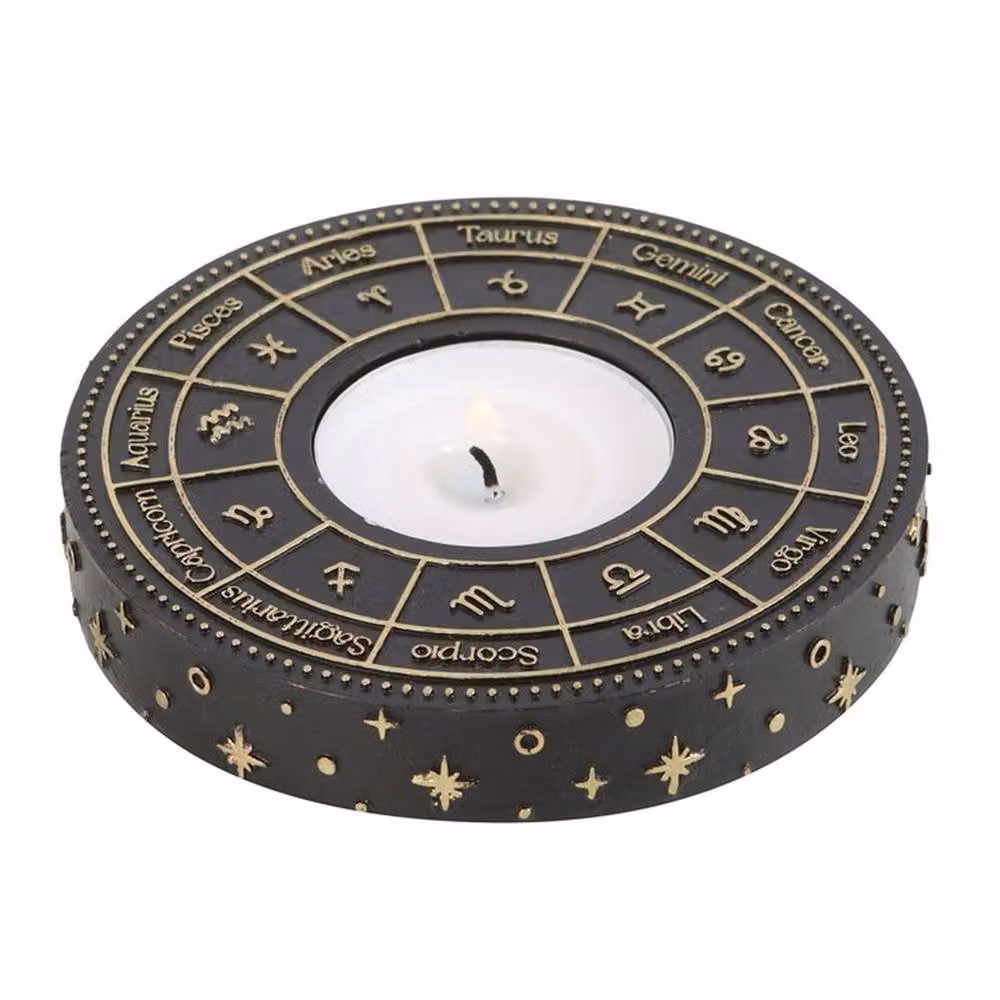 Uniqueful Astrology Wheel Tealight Candle Holder in Black and Gold – 2