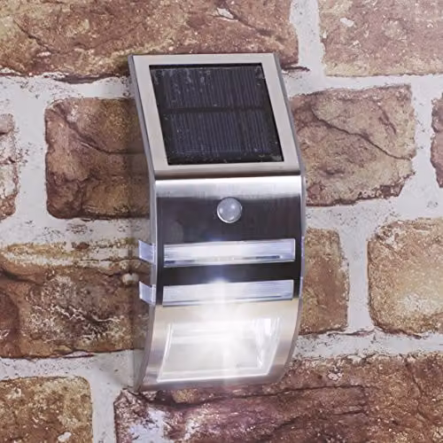 GardenKraft 11270 Solar Powered Motion Sensor Security Floodlight in Silver Stainless Steel