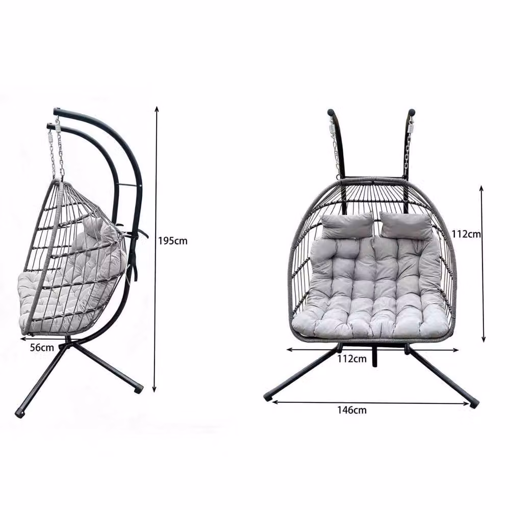 Fimous Double Egg Hanging Chair with Thick Cushions in Dark Grey and Black for Indoor and Outdoor Use – 2