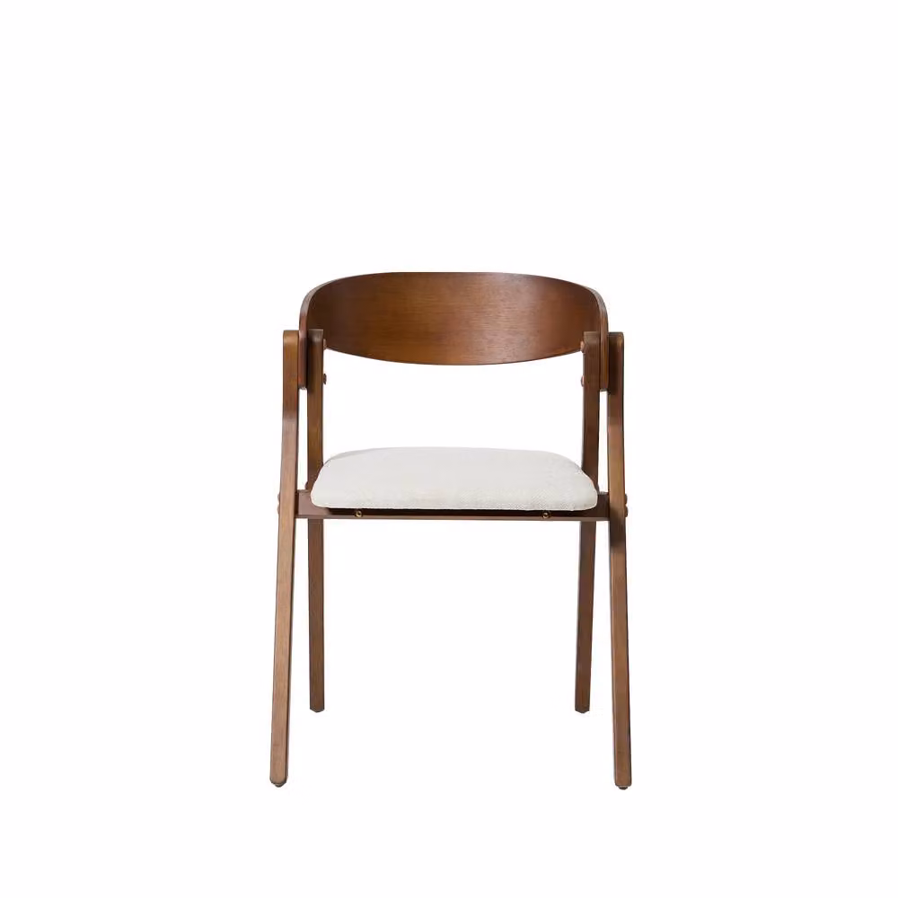 Nordlys Set of 2 Scandinavian Style Walnut Wood and Beige Fabric Dining Chairs with Armrests – 5