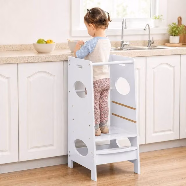 STILVORA Kids Step Stool with Adjustable Platform in Grey and White