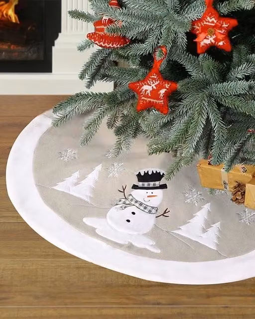 Dibor Traditional White and Grey Snowman Christmas Tree Skirt, Diameter: 86 cm