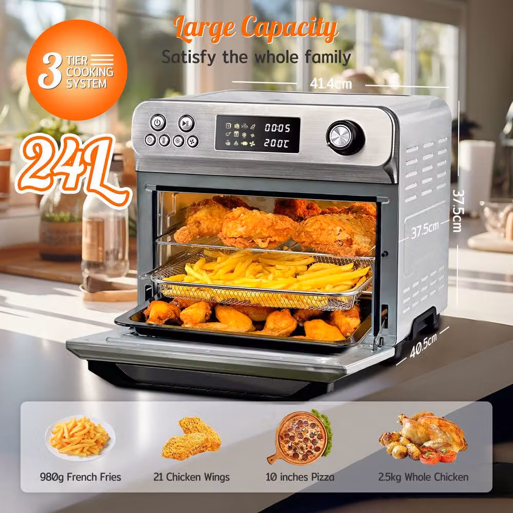 HYSapientia 10-in-1 Air Fryer Oven, 1800W, Silver Stainless Steel with Digital Display – 5