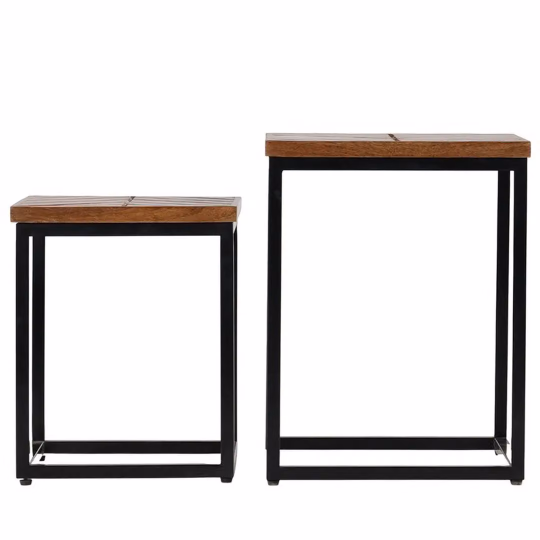 Jaipur Furniture Ltd Parquet Nest of 2 Tables in Brown Mango Wood and Black Metal, W/D/H: 45 x 45 x 52 cm – 2