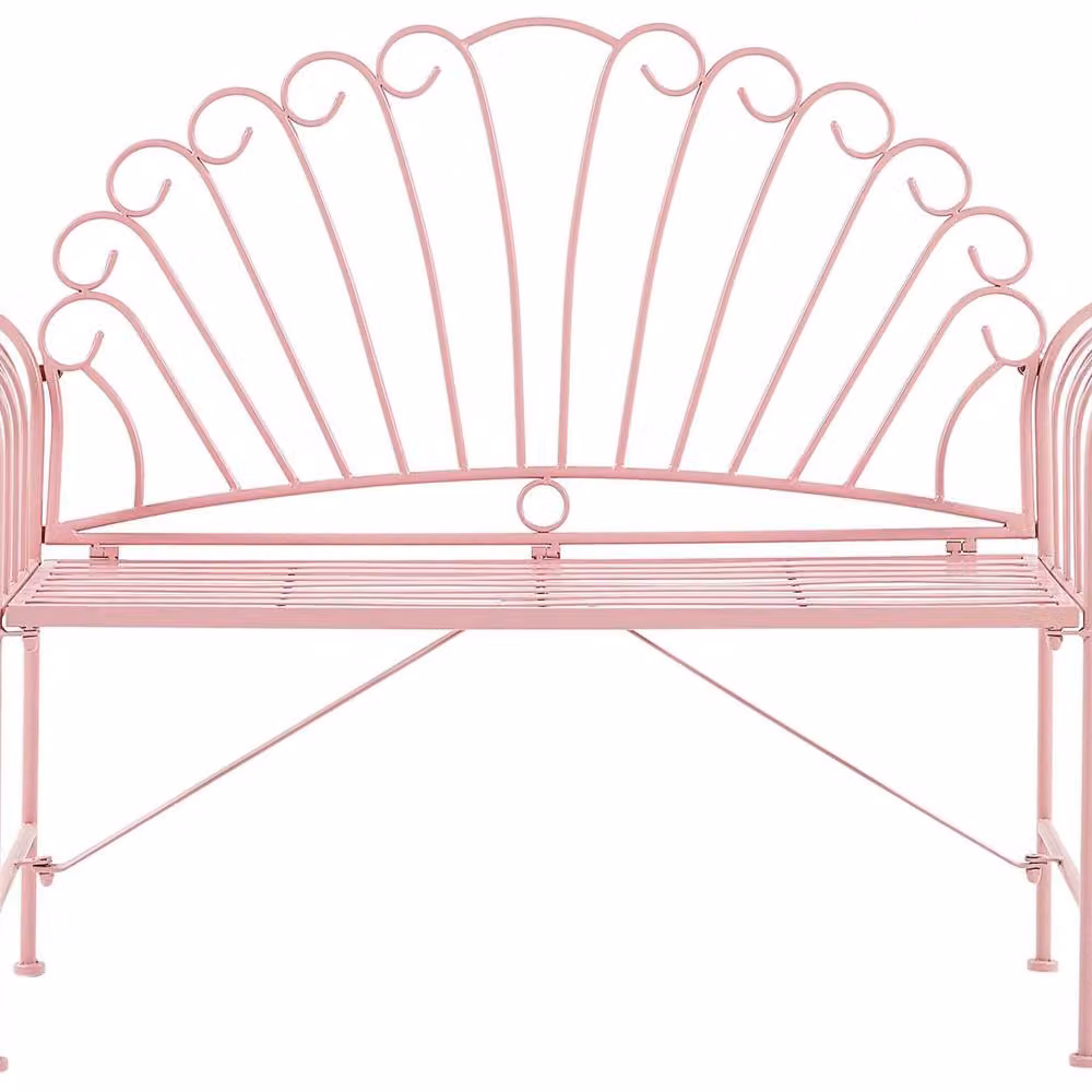 Wyld and Coco Vintage Pink Metal Two Seater Garden Bench – 2