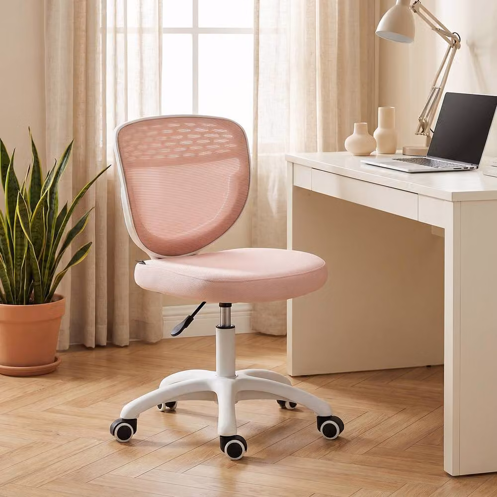 STILVORA Pink Fabric Armless Task Chair with Swivel and Castors, W/D/H: 44 x 43 x 120 cm – 2