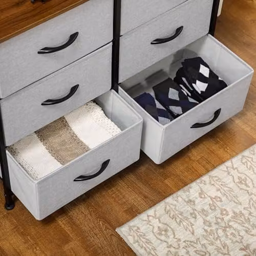 HOMCOM Industrial Chest of Drawers with 6 Fabric Bins and Steel Frame, Grey – 7