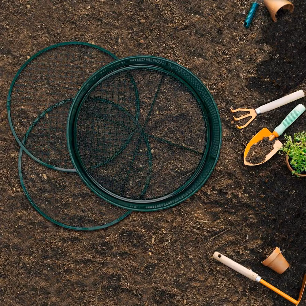 Nordara Garden Metal Soil Sieve Riddle with 3/6/12mm Wire Mesh for Compost and Stone Sifting, Green, 1kg – 4