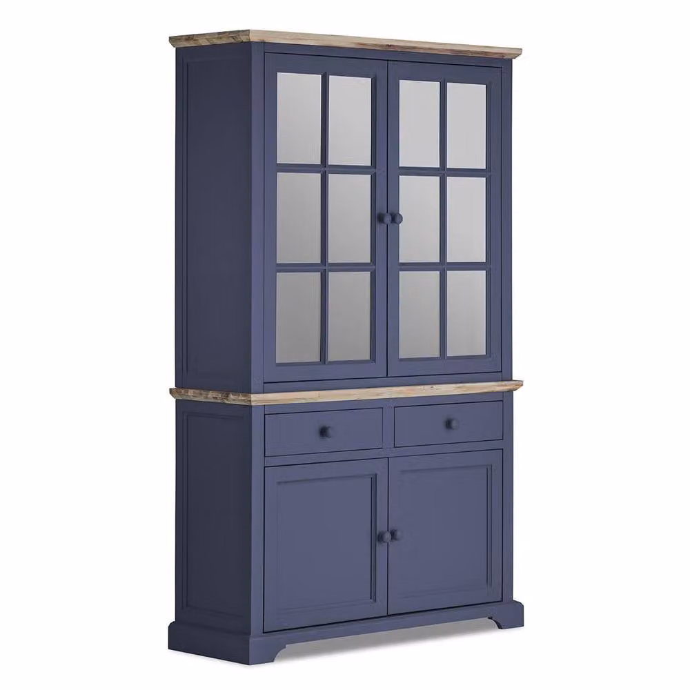 Statement Furniture Florence Glass Door Display Cabinet and Dresser in Navy Blue with Acacia Wood Top, W: 120 cm, D: 42 cm, H: 200 cm – 3
