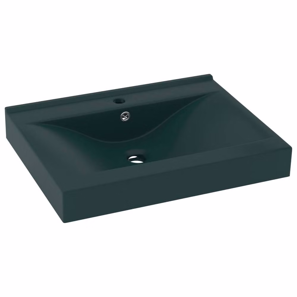Berkfield Home Luxury Ceramic Basin with Faucet Hole, Matt Dark Green, W: 60 cm, D: 46 cm – 3