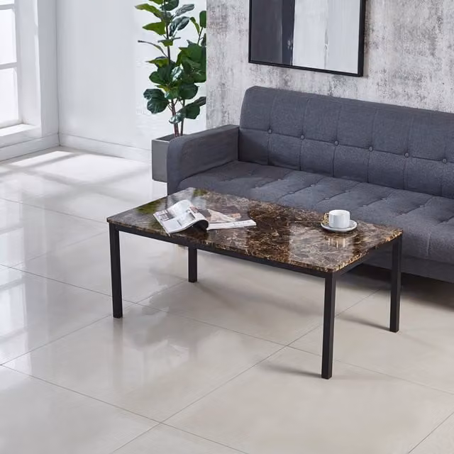 Modernique Brown Marble Effect MDF Laminated Rectangular Coffee Table