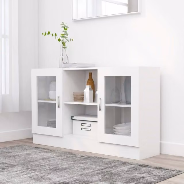 Berkfield Home Vitrine Cabinet in White with Glass Doors, W/D/H: 120 x 30.5 x 70 cm