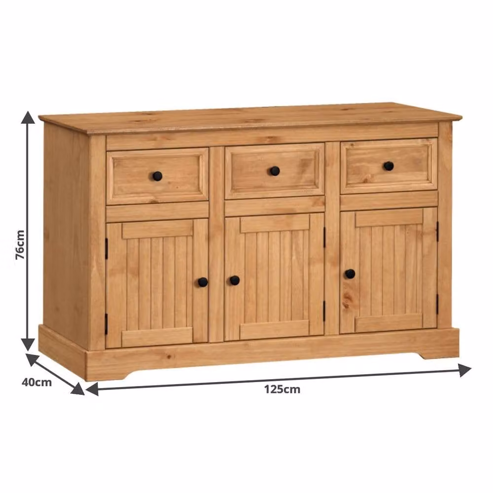 FORGEVIO Rustic Solid Wood Pine Sideboard with 3 Doors and 3 Drawers in Natural Brown – 2