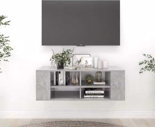 Berkfield Home Wall-Mounted TV Cabinet in Concrete Grey, W/D/H: 102 x 35 x 35 cm