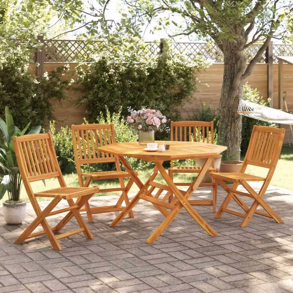 Berkfield Home Beautiful 5 Piece Folding Garden Dining Set in Brown Solid Acacia Wood W/D/H: 110 x 57 x 75 cm – 2