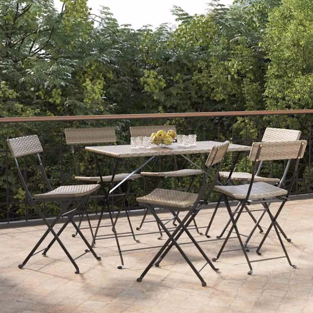 Berkfield Home Beautiful Set of 6 Grey Poly Rattan and Steel Folding Bistro Garden Chairs – 2