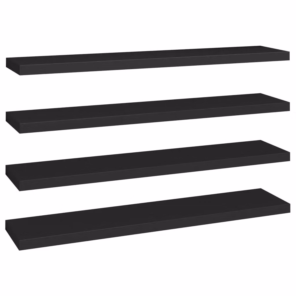 Berkfield Home Set of 4 Black Floating Wall Shelves, W: 120 cm, D: 23.5 cm, H: 3.8 cm – 2