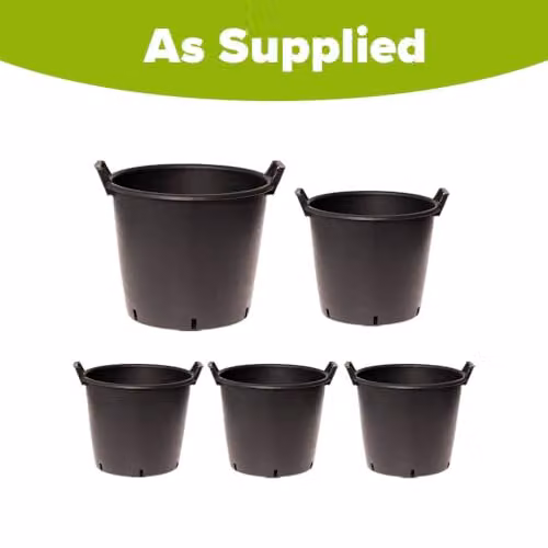 YouGarden Nest of Five Heavy Duty Black Plastic Planters, 3 x 30 Litre, 1 x 35 Litre, 1 x 50 Litre – 3