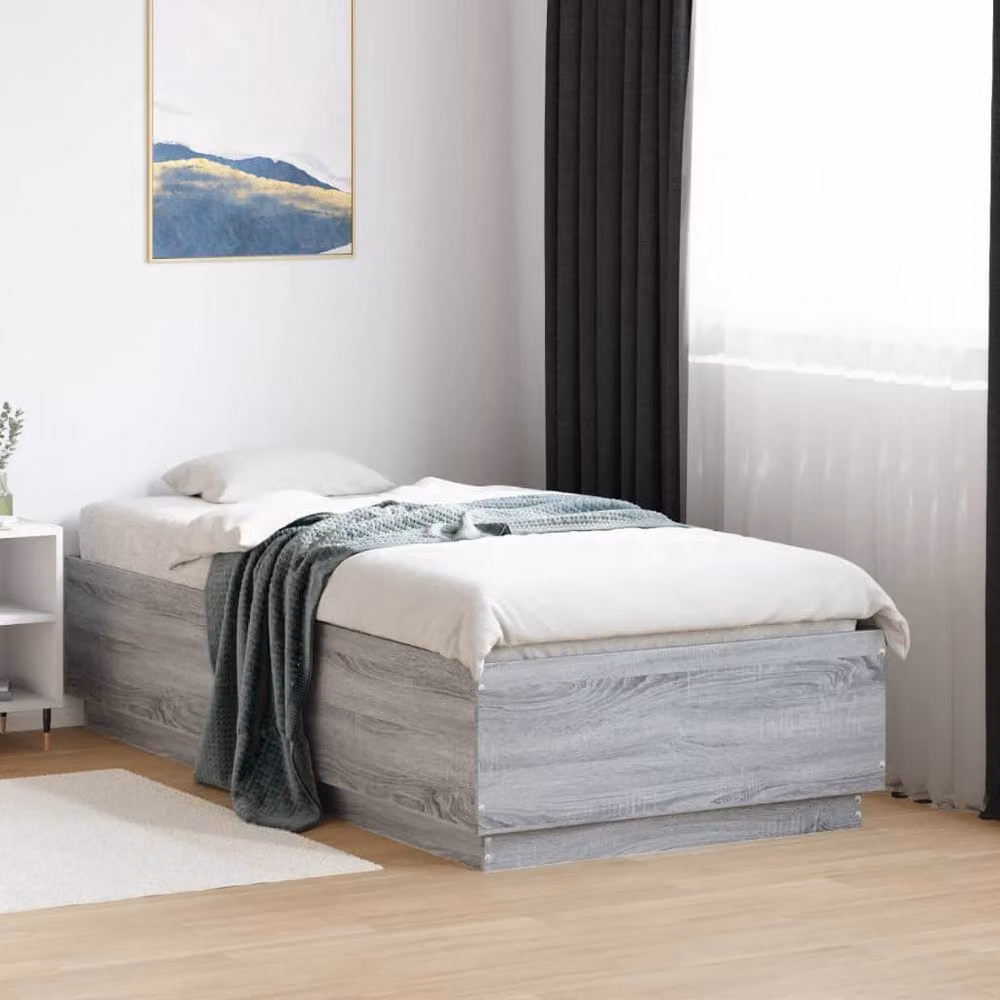 Berkfield Home Durable Bed Frame with LED Under-Bed Lighting in Grey Sonoma, W/D/H: 80 x 190 x 40 cm – 2
