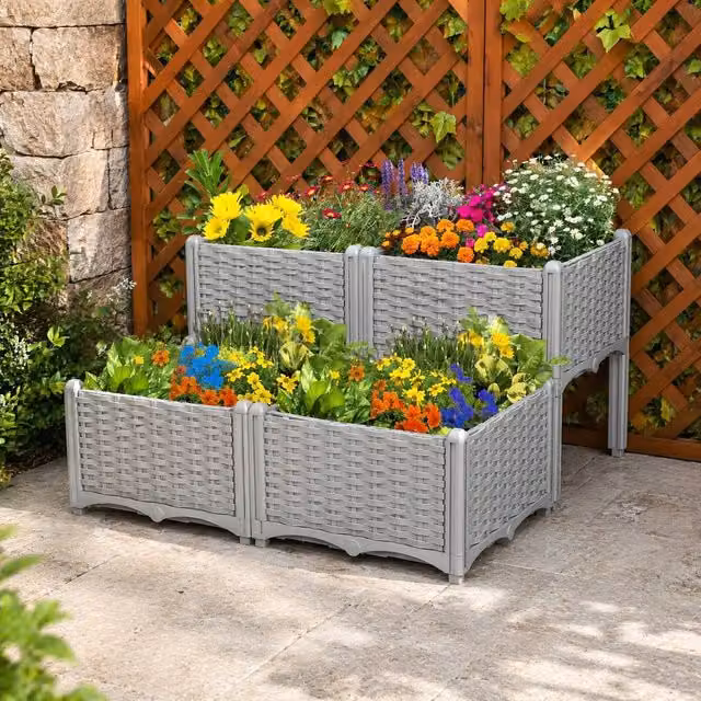 STILVORA Set of 4 Self-Watering Raised Planter Tubs in Grey – 1