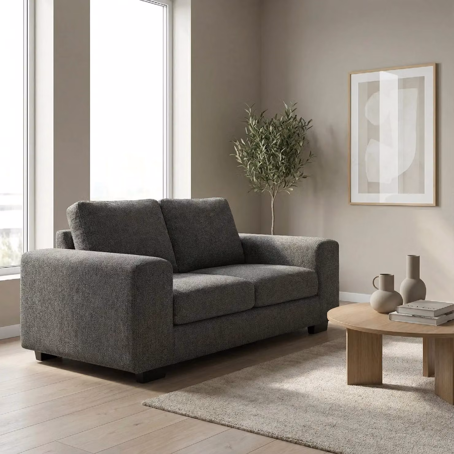 Abakus Direct Boston 2 Seater Sofa in Dark Grey with Basket Weave Fabric and Solid Wood Frame – 5