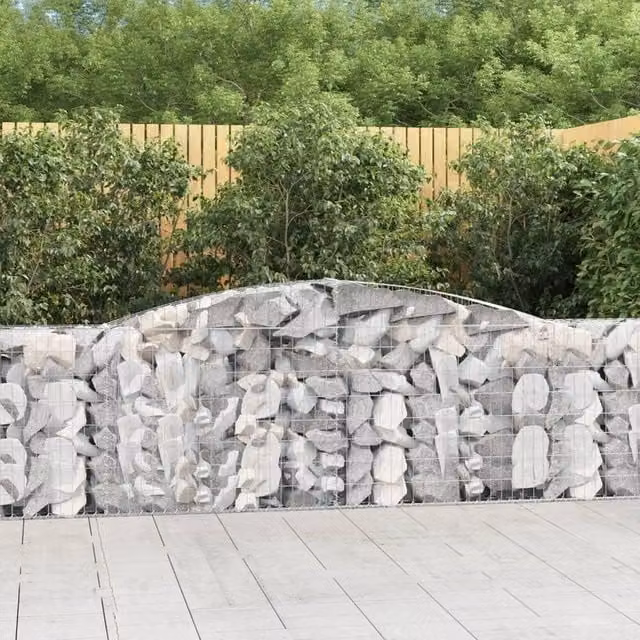 Berkfield Home Arched Gabion Baskets, 10 Piece Set, Silver Galvanised Steel, W: 400 cm, D: 30 cm, H: 100-120 cm – 1