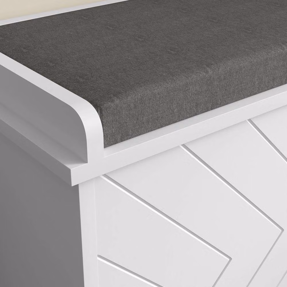 ERGOVEXA Shoe Storage Bench with Padded Fabric Seat in White and Grey – 7
