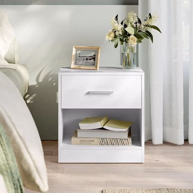 VASAGLE White Bedside Table with Drawer and Open Compartment