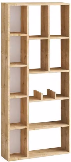 CALICOSY Demios 12-Niche Bookcase in Natural Wood Finish, H 170 x W 75 x D 18 cm – 1