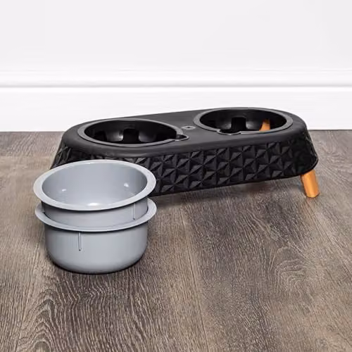 Samuel ALEXANDER Black Matt Plastic Raised Double Pet Bowl Feeding Station with Stand W/D/H: 16 x 9 x 45 cm – 5