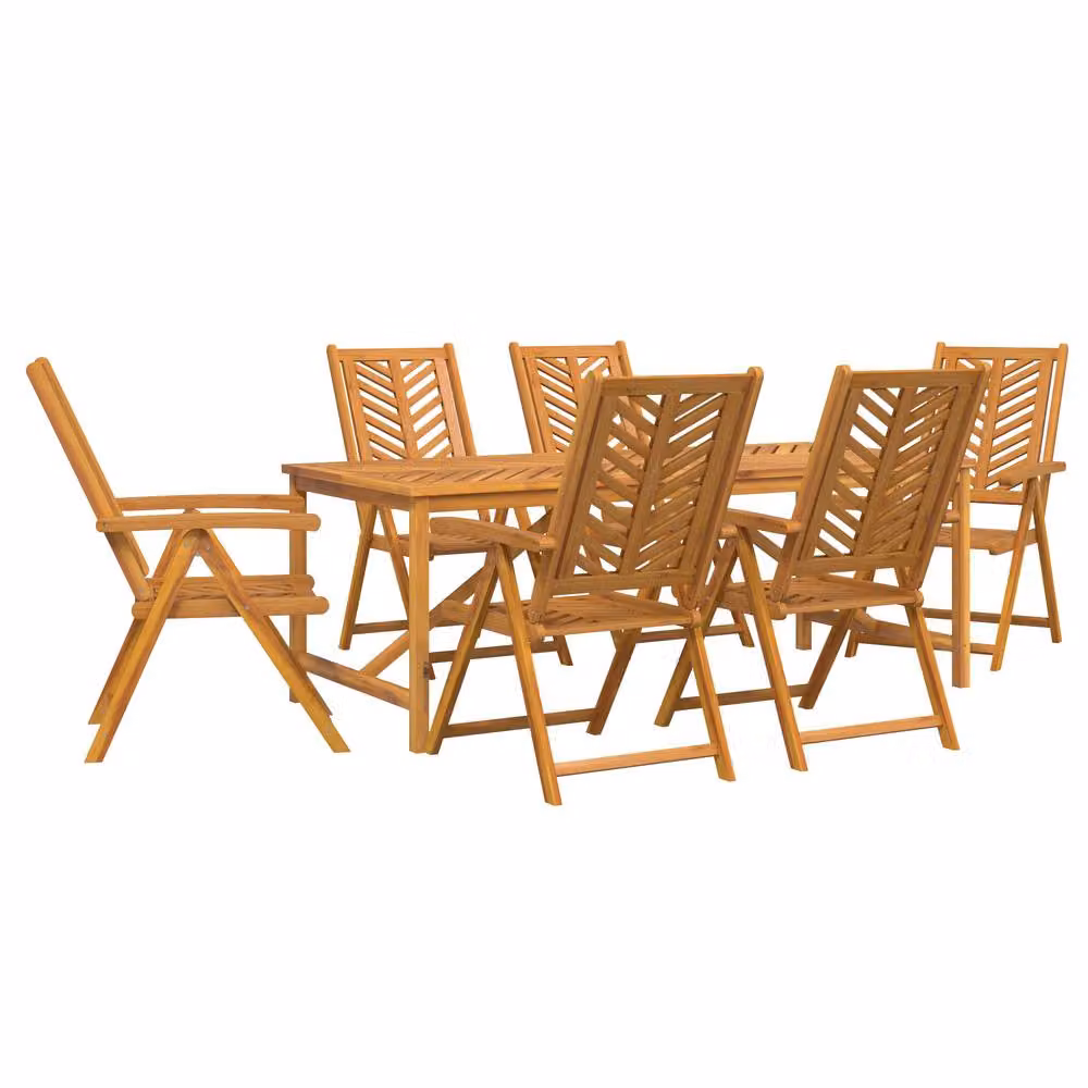Berkfield Home 7 Piece Rustic Acacia Wood Garden Dining Set in Brown and Multicolour – 2
